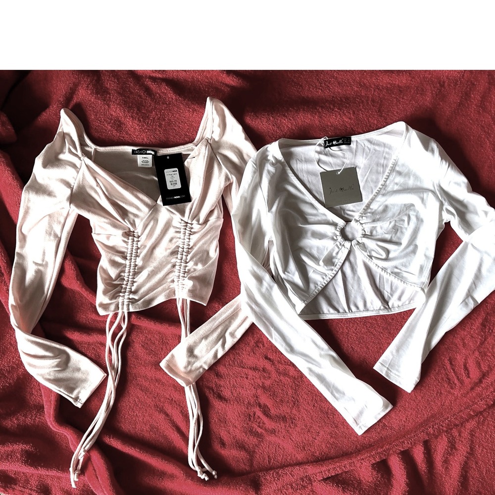 Fashion Nova Just Quella Crop Top Bundle Womens XS‎ Pink White NEW Ruched O-Ring